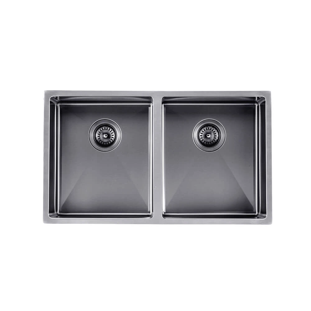 AGUZZO Stainless Steel Kitchen Sink - 770mm Double Bowl - Gunmetal Grey - Top/Under Mount