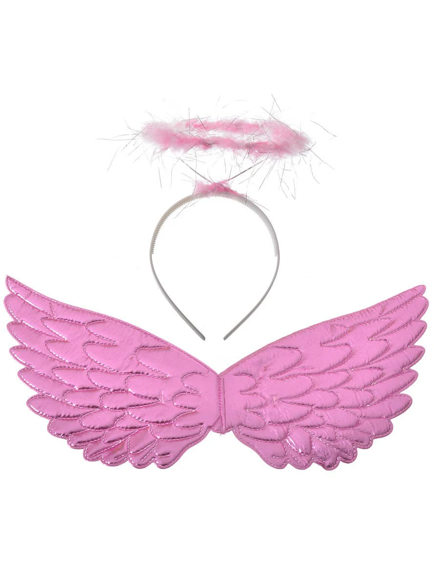 Metallic Pink Mini Angel Wings and Halo Accessory Set - New