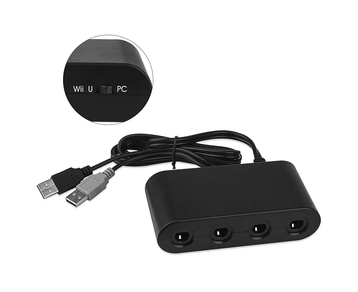 GameCube Controller Adapter for Wii u, Pc, Switch4 Port Black