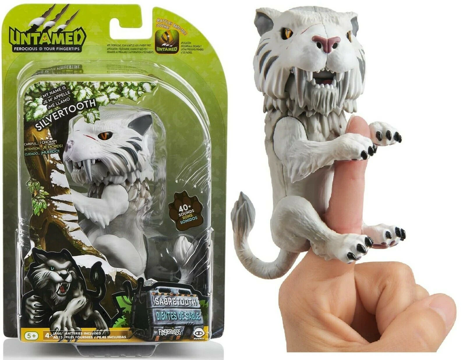 WowWee Fingerlings Untamed Sabre Tooth Tiger Silvertooth Silver Interactive Collectible Toy