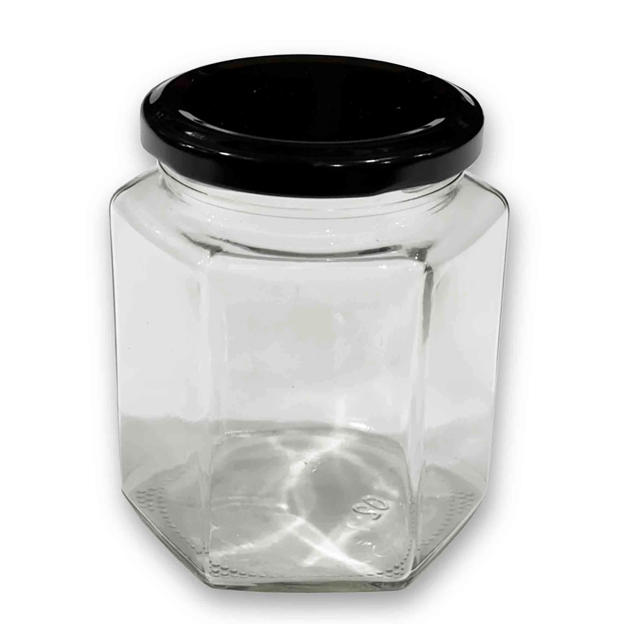 Honey Hexagonal Clear Glass Jar - 380ml (72 Pack)