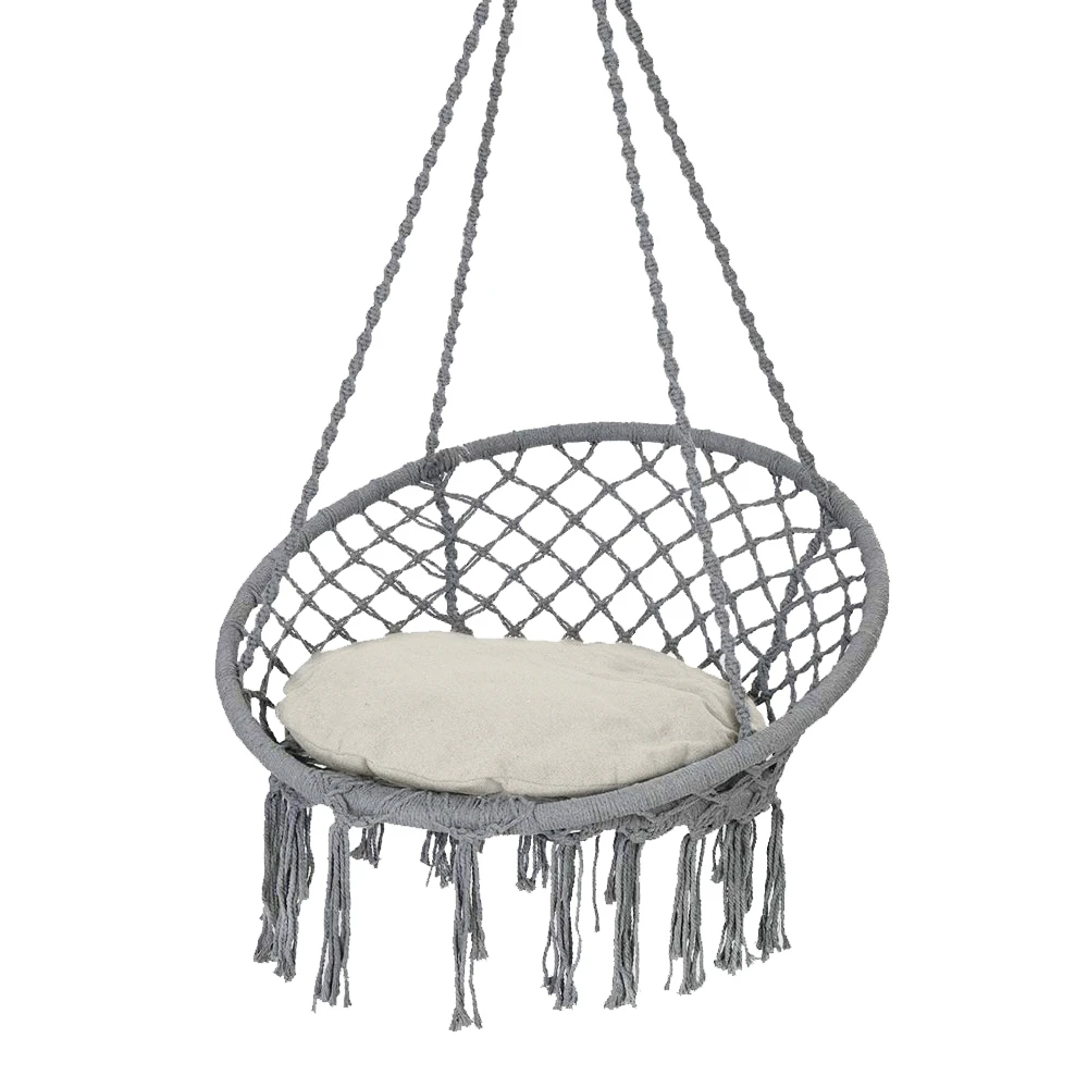 Macrame Hammock Chair with Cushion Boho Swing Indoor Outdoor [Color: Grey]