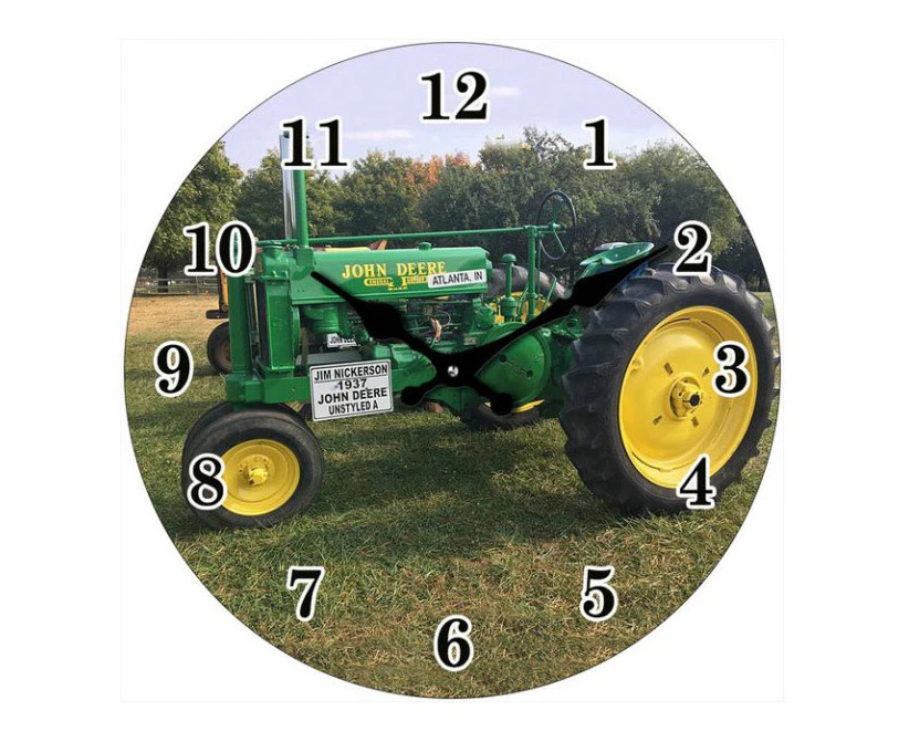 Clock French Country Wall Clocks 17cm Green Tractor Small Glass