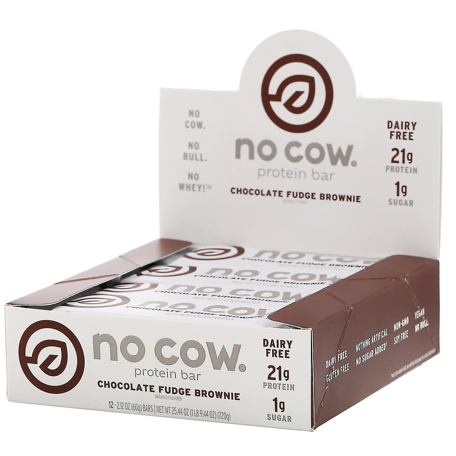 No Cow, Protein Bar, Chocolate Fudge Brownie, 12 Bars, 2.12 oz (60 g) Each