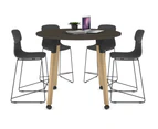 Quadro Counter Wood Legs Round Table [1000 mm] - black bracket, dark oak, wheels