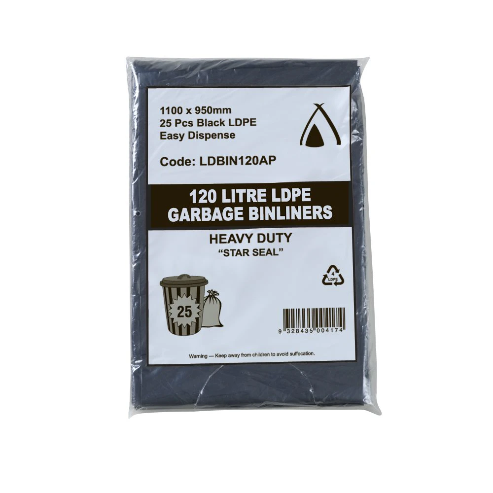 50Pcs X 120L Black Garbage Ldpe Heavy Duty Bin Liners All Purpose Bags - Black