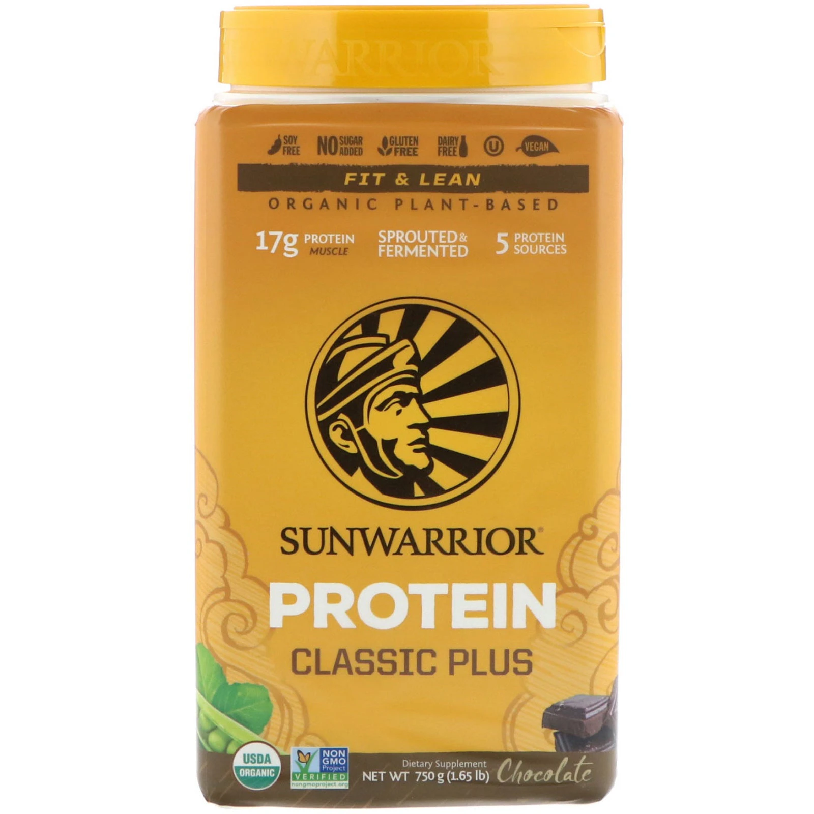 Sunwarrior, Classic Plus Protein, Organic Plant Based, Chocolate, 1.65 lb (750 g)