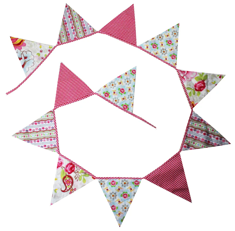 STELLA VINTAGE COTTON BUNTING PARTY DECOR FLAGS PENNANT -12 Flags