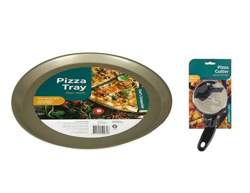 Pizza Tray Non-Stick Round Large with Pizza Cutter - Combo