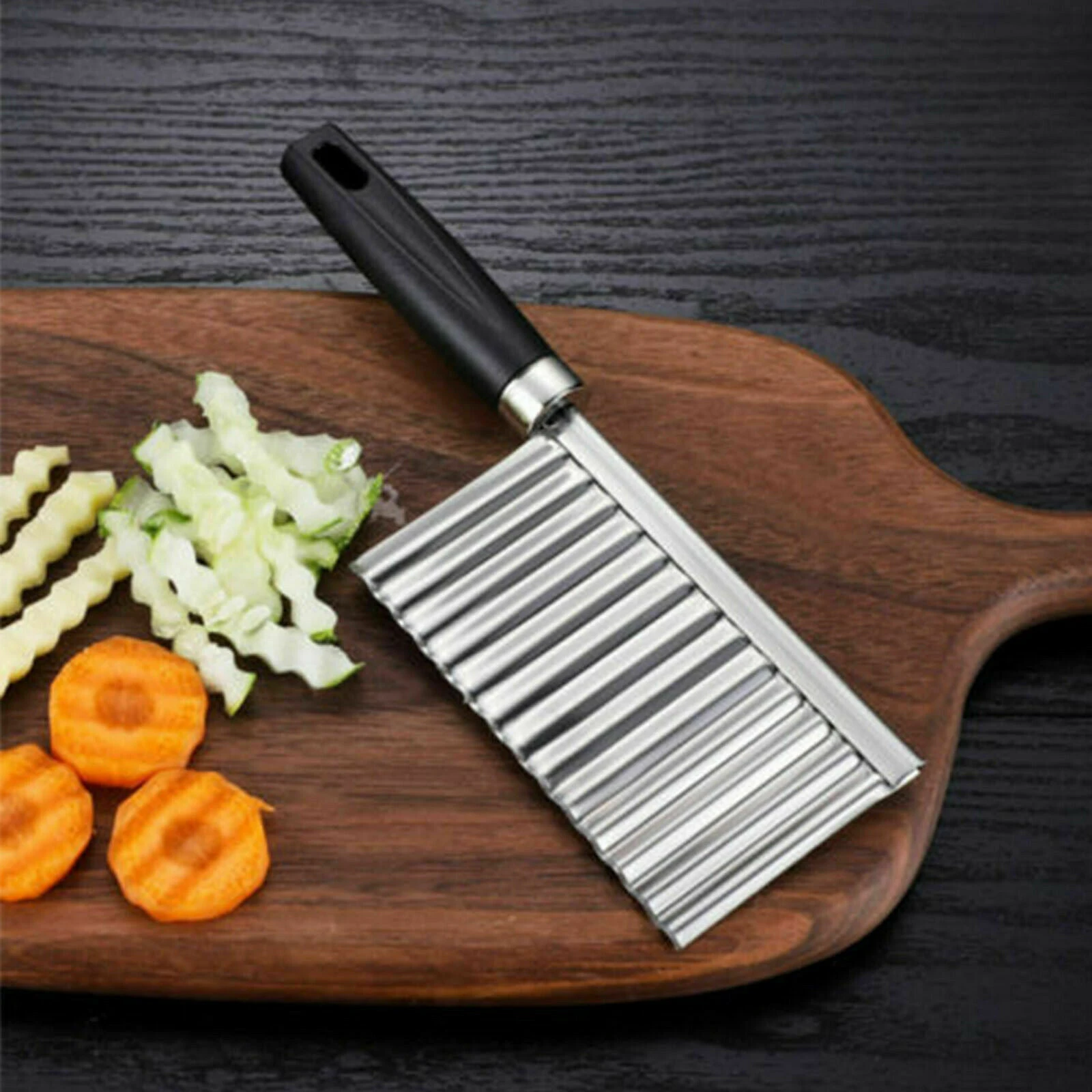 Potato Crinkle Cutter Dough Wavy Slicer Steel Kitchen Vegetable Chip Blade Knife