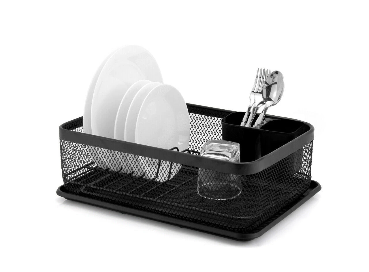 Mesh Dish Rack Nero Rust Proof Holder Drip Tray Cup Drainer Strainer 41x29.5cm