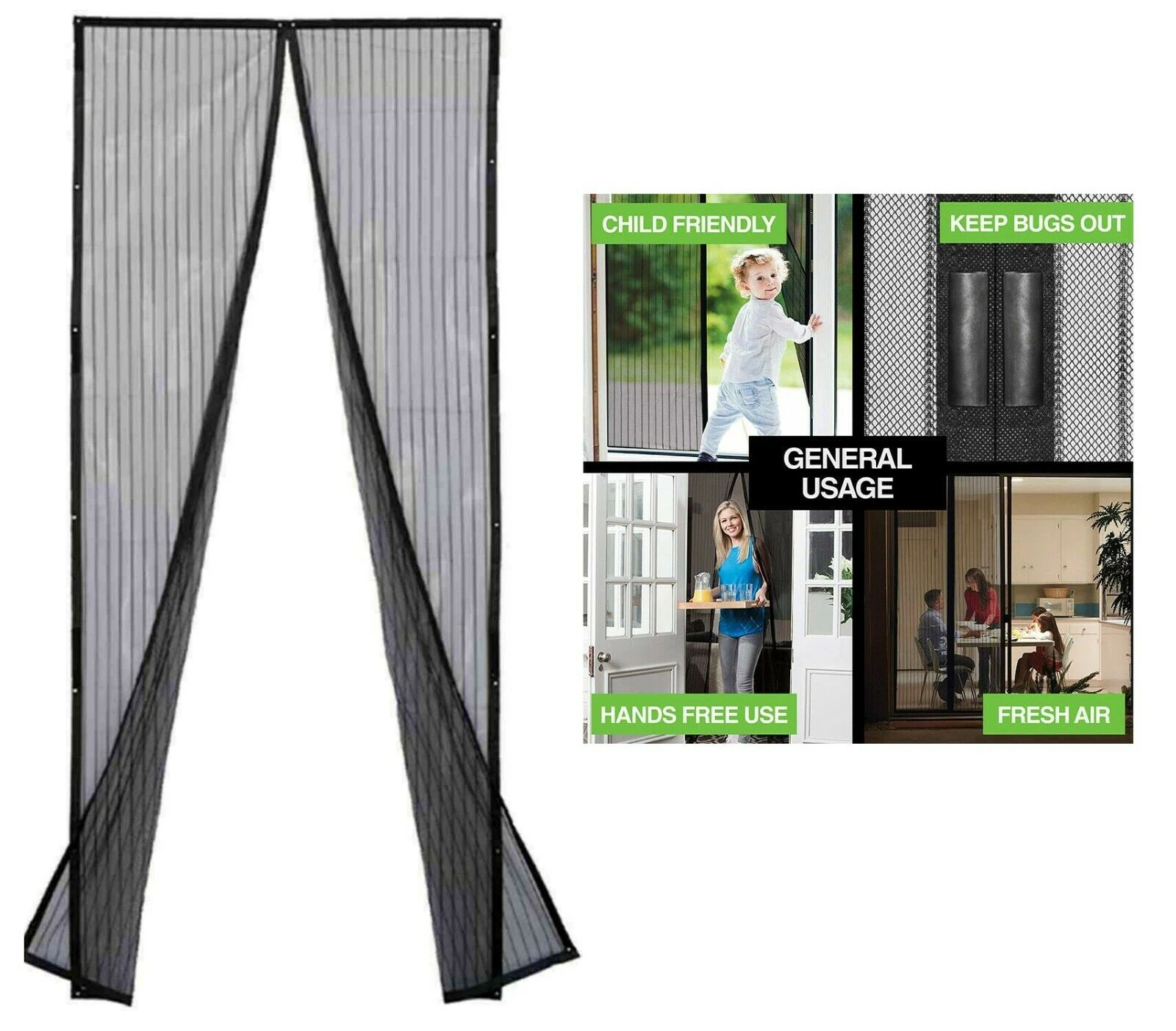 Magnetic Curtain Hands-Free Screen Door Bug Mosquito Fly Net Mesh Panel