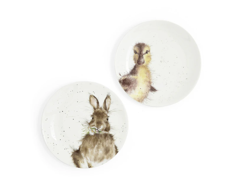 Royal Worcester Wrendale Designs Coupe Plate - Duckling & Bunny Set Of 2