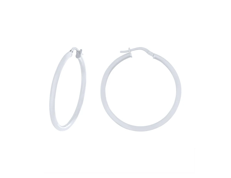 Bevilles 9ct White Gold Silver Infused Plain Hoop Earrings