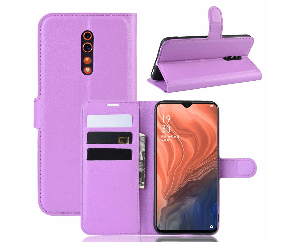 Premium PU Leather [Flip Stand] Slim Wallet Case Full Body Protection Cover for Oppo Reno Z - Purple