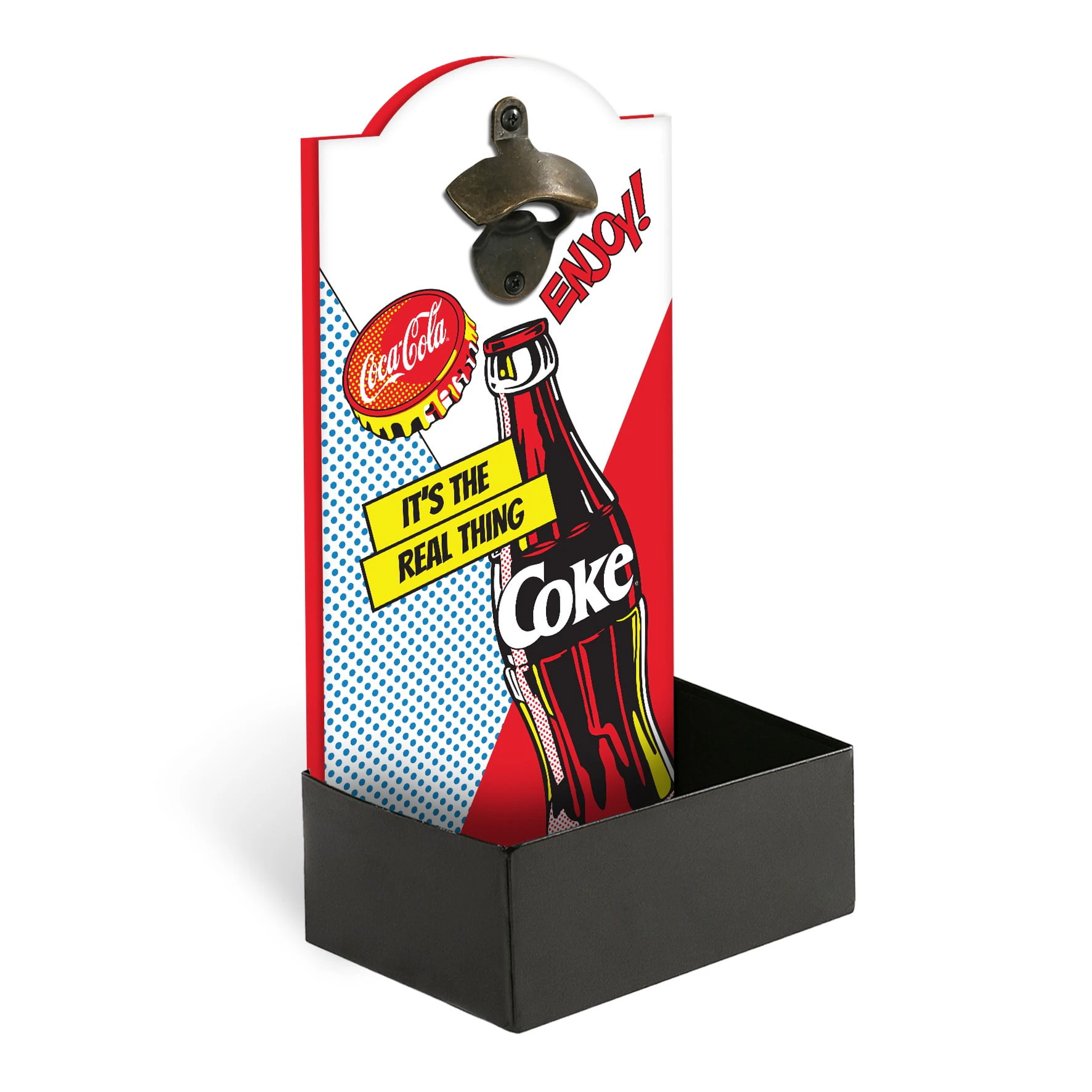 Coke Coca Cola Wall Sign Stubby Bottle Opener with Catcher