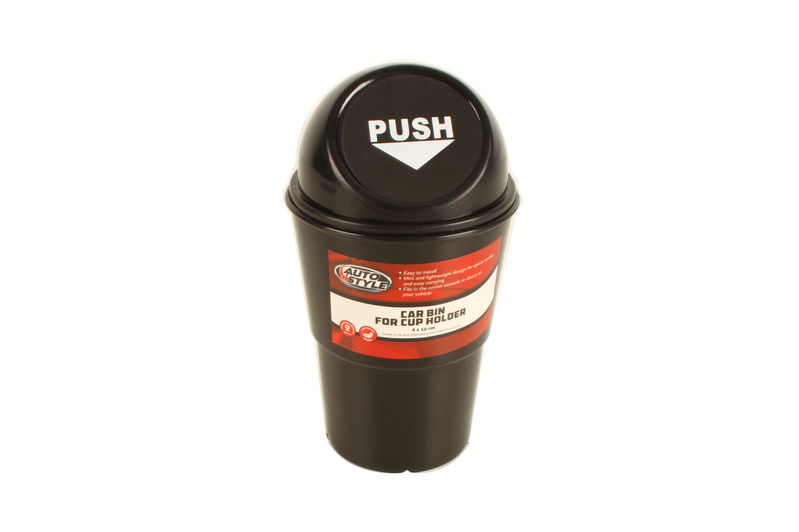 10cm Black Car Travel Tidy Bin for Cup Holder with Flip Lid Plastic