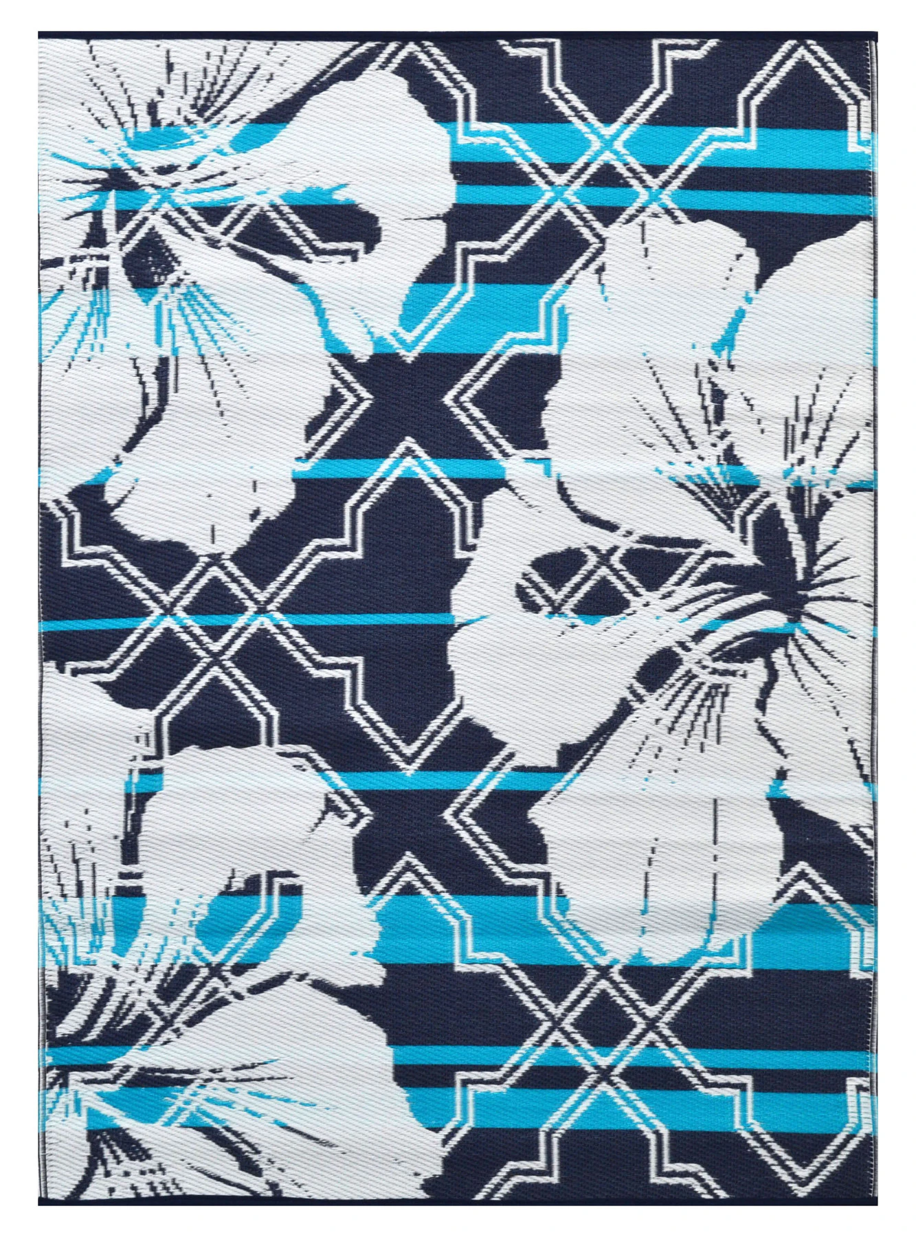 Harbor Flowers Blue Ivory Woven Waterproof Outdoor Rug - 3 Sizes - Blue