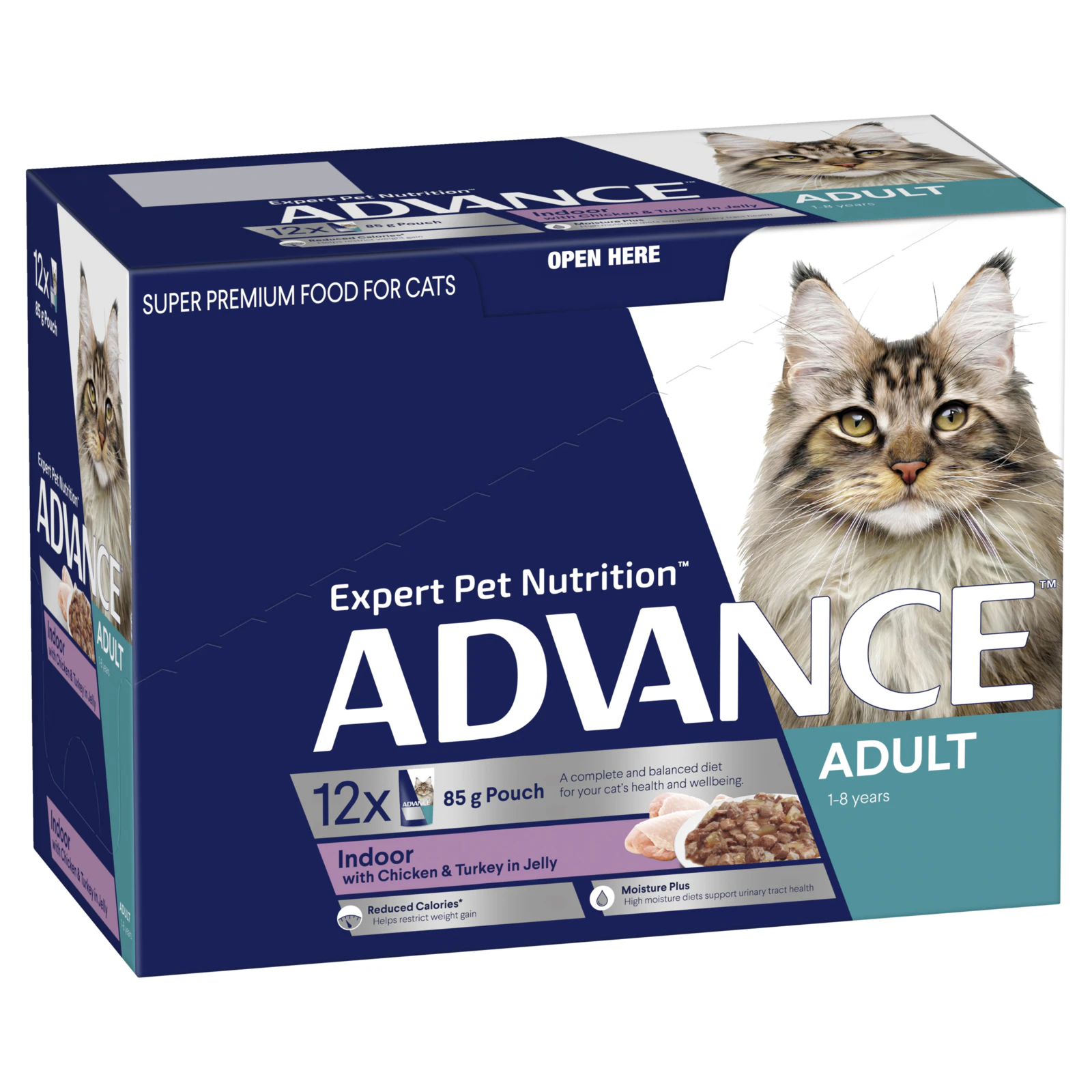 Advance Adult 1+ Indoor Wet Cat Food w/ Chicken & Turkey in Jelly 12 x 85g