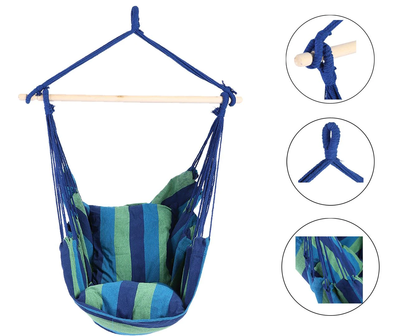 Outdoor/Indoor Hanging Rope Hanging Chair Hammock Net Chair With Cushions Swing Seat  Blue