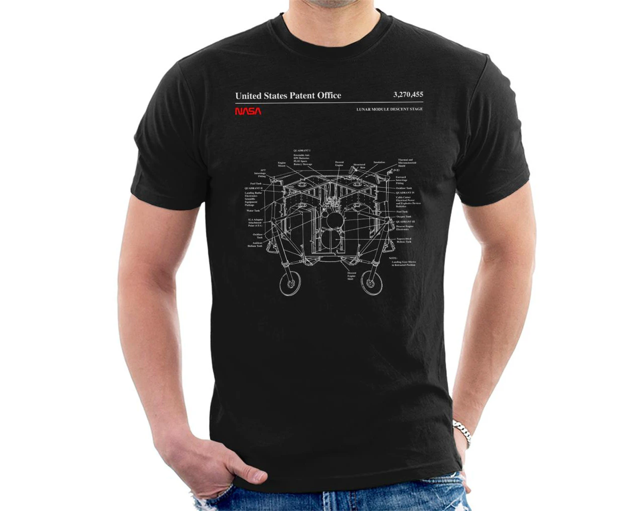 NASA Lunar Module Descent Stage Blueprint Men's T-Shirt - Black