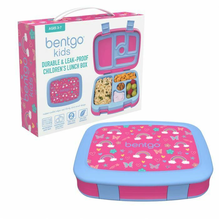 BentgoKids Lunch Box With Compartment Bento-Style Container Rainbows/Butterflies