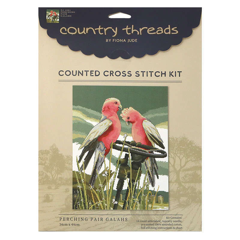 Country Threads Perching Pair Galahs Cross Stitch Kit By Fiona Jude 34 x 44cm