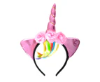 Metallic Pink Unicorn Horn Headband with Rainbow Fringe - New