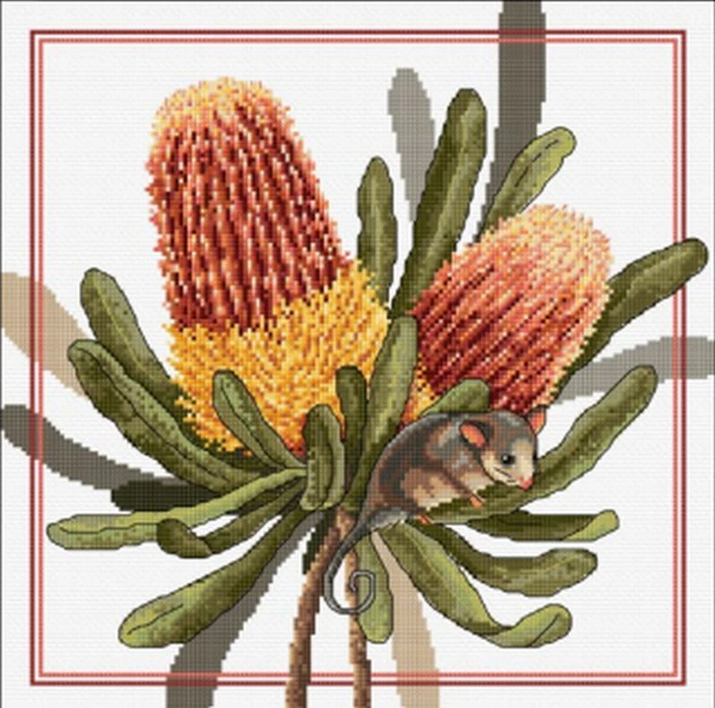 Country Threads Banksias & Pigmy Possum Counted Cross Stitch Kit 30x30cm