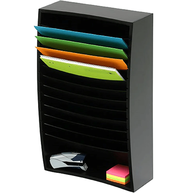 Marbig Desktop Organiser Folders Files Wooden Angled 12 Tier A4 Black