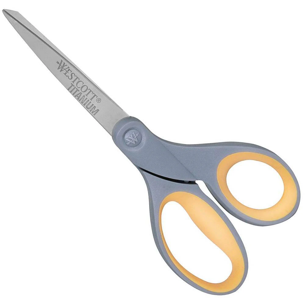 Westcott Titanium Bonded Scissors Clipped Tip Straight Handle 8 Inch Gray/yellow