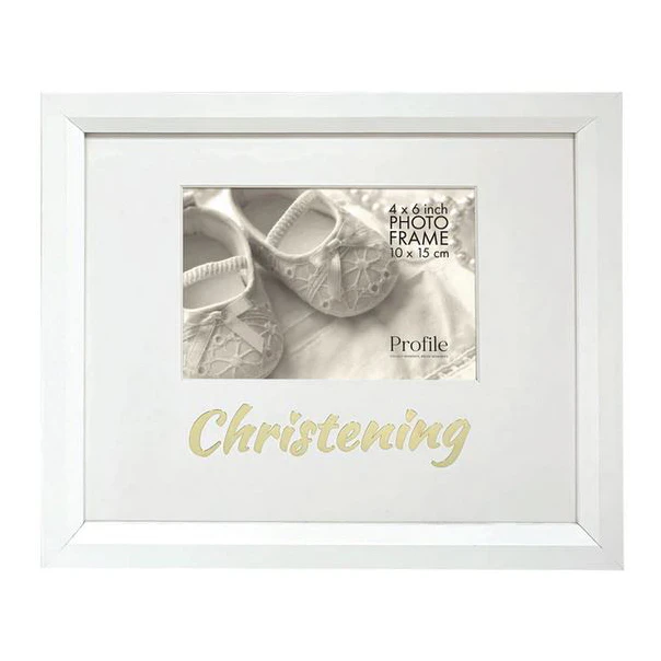 Country White Wooden Photo Frame Metallic Christening 6x4 Inch