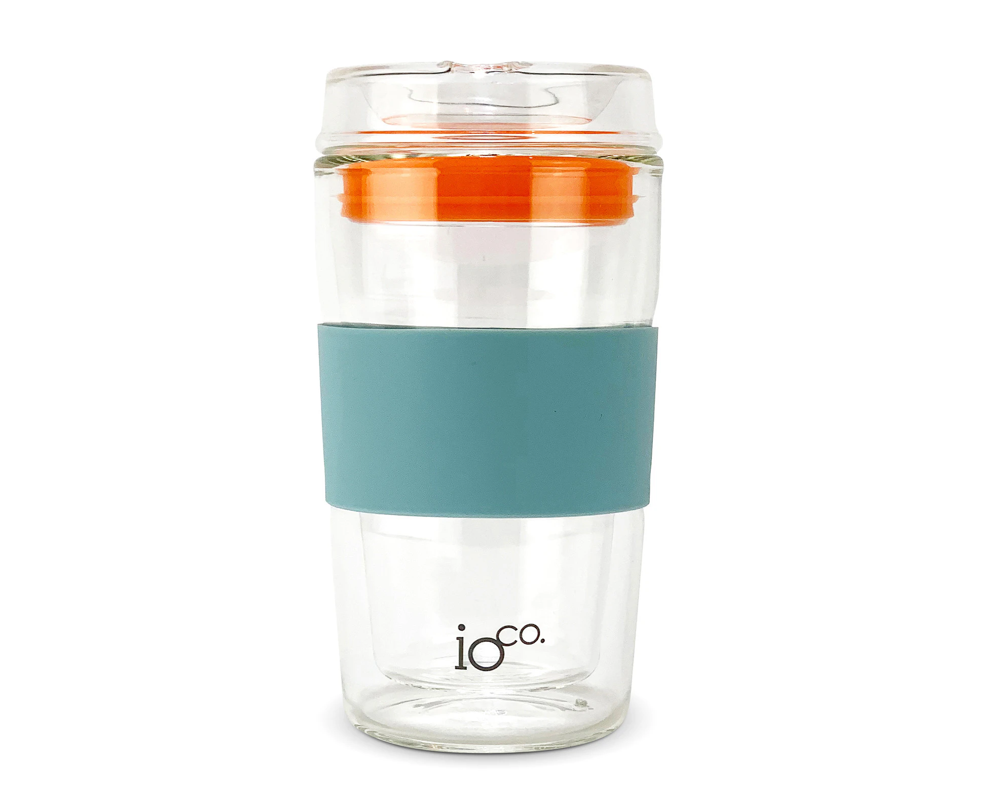 IOco 12oz ALL GLASS Tea and Coffee Traveller - Ocean Blue | Kumquat Orange Seal - Kumquot Orange Seal