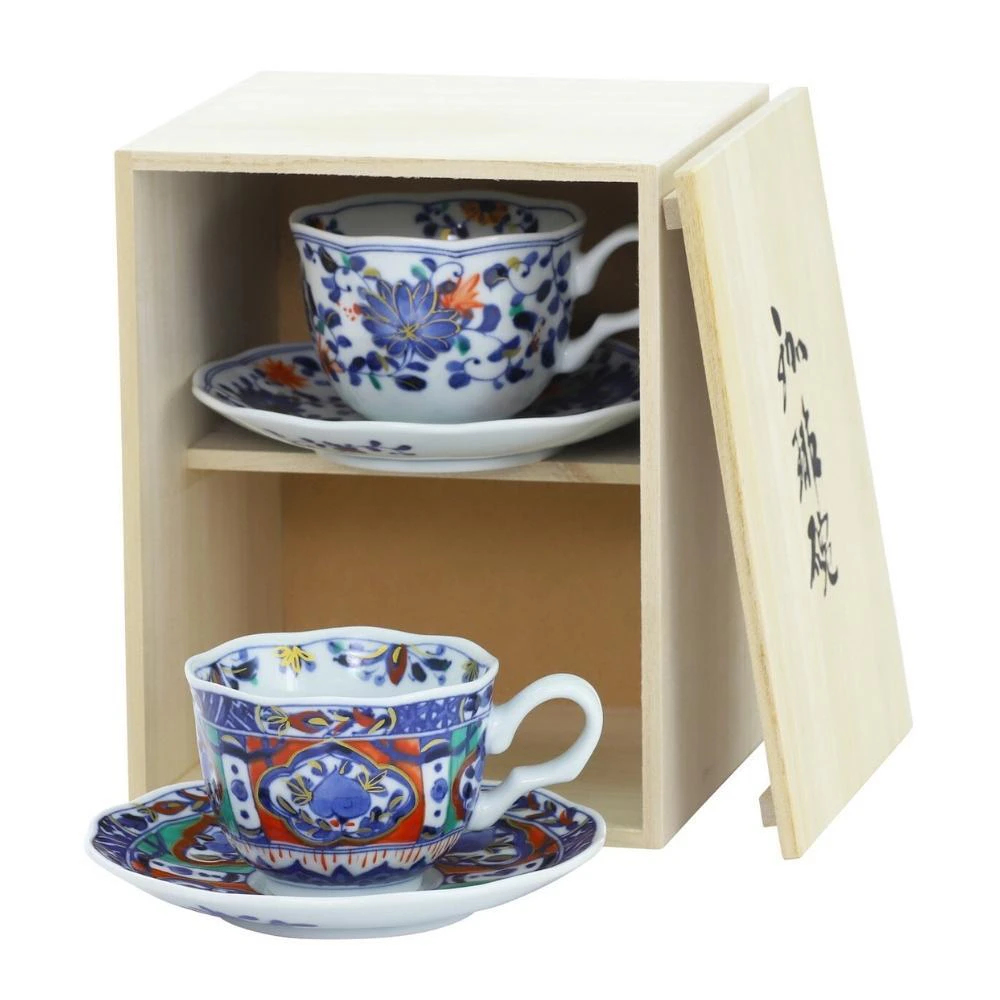 And Ai Minoyaki Koimari Coffee Cup & Saucer Set of 2