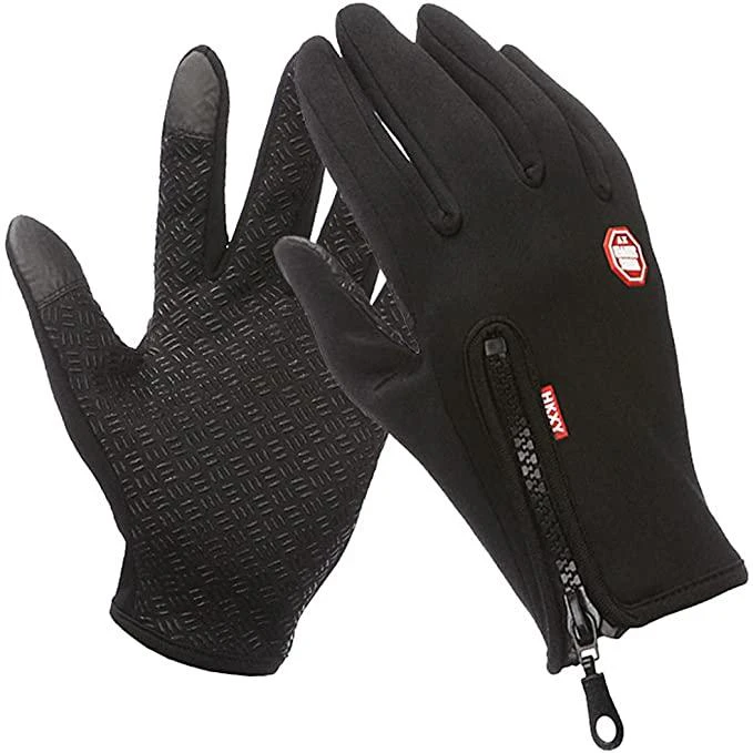 Warm Gloves Touch-Screen Gloves Outdoor Sports Windproof and Waterproof Features Full-Finger Men Women Racing rider gloves with Adjustable Zipper - L