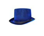 Glittery Blue Lurex Top Hat with Rhinestone Band - New