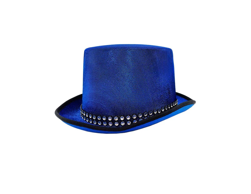 Glittery Blue Lurex Top Hat with Rhinestone Band - New