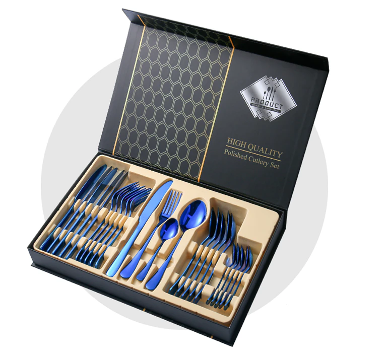 Cutlery Set 24pc Tableware Steak Knife Stainless Steel Dinner Gift Box Blue