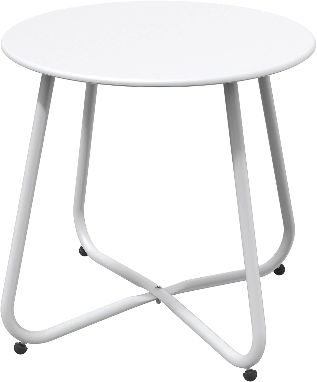 Steel Patio Side Table, Weather Resistant Outdoor Round End Table - White