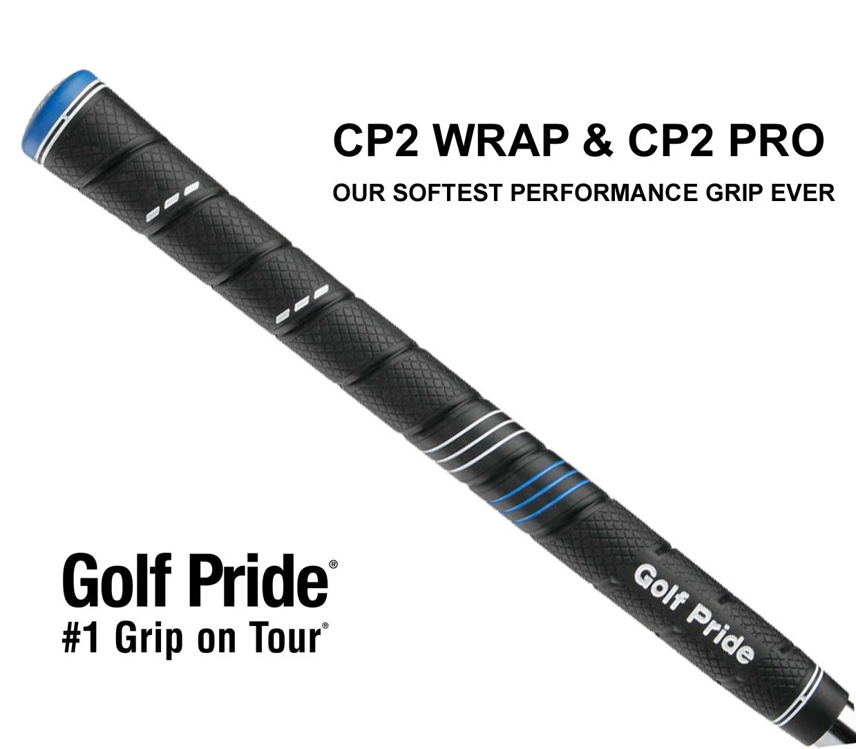 Golf Pride CP2 Wrap & Pro Golf Grips - Std Mid & Jumbo / Oversize - CP2 Wrap Mid Size (blue top)