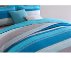 King And Super King Size Bed Luxury 100% Cotton Coverlet / Bedspread Set Comforter Quilt Throw 250x270cm Blue Stripen