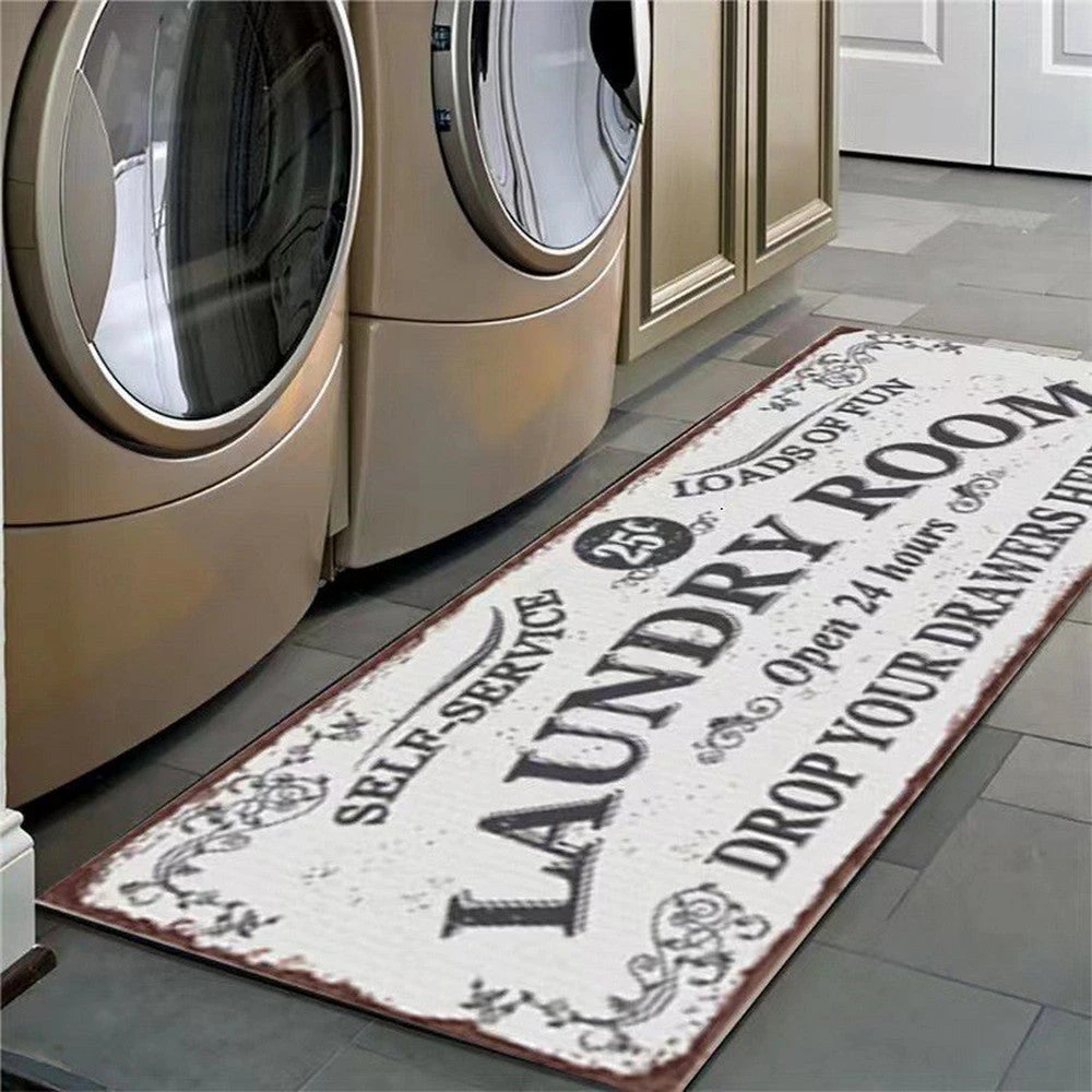 Farmhouse Laundry Room Rug Non Slip Waterproof Laundry Floor Mat White-Medium Size