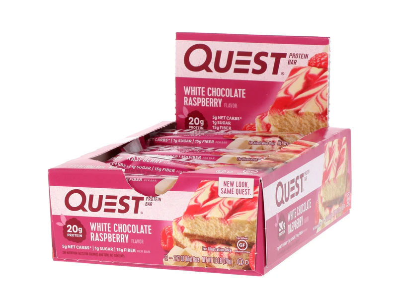 Quest Nutrition, Protein Bar, White Chocolate Raspberry, 12 Bars, 2.12 oz (60 g) Each