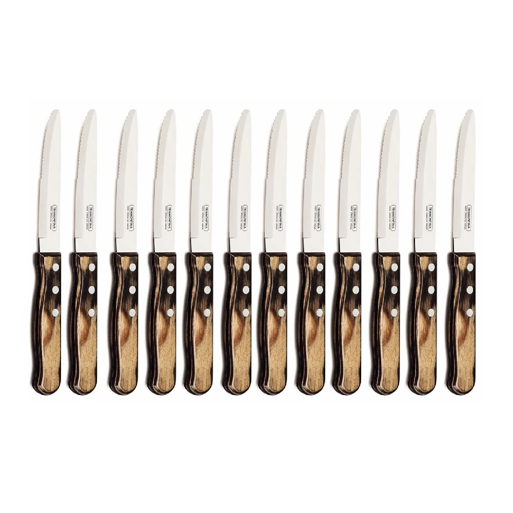 Tramontina Churrasco Steak Knife Round Tip Wide Blade Set 12