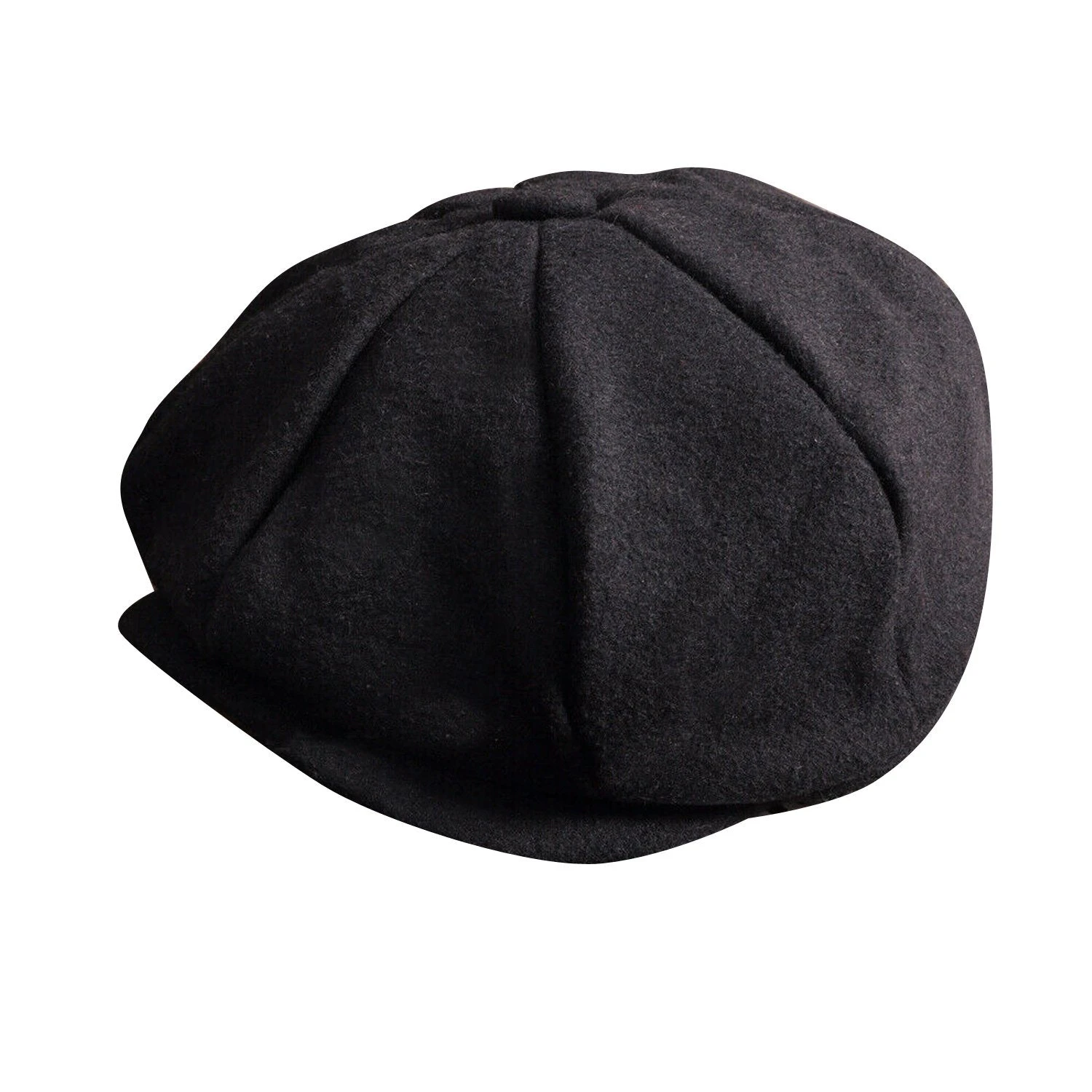 News Boy Flat Cap Durable Woolen Blend Material - Black