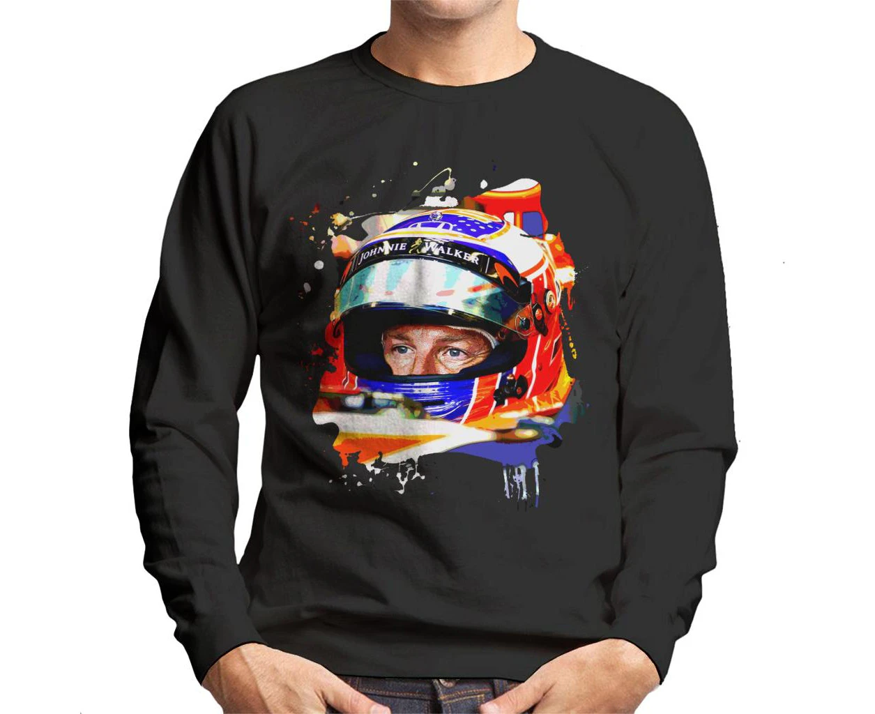 Jenson Button McLaren MCL32 Monaco Helmet Shot Men's Sweatshirt - Black