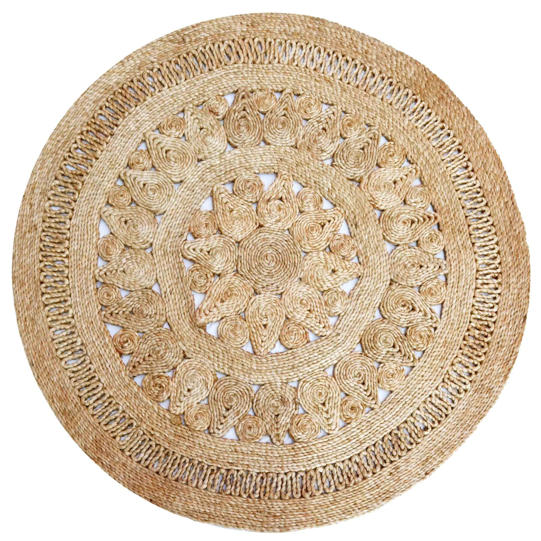 Gables Braided Dot Navy Blue Natural Jute Round Rug - 120x120cm - Blue