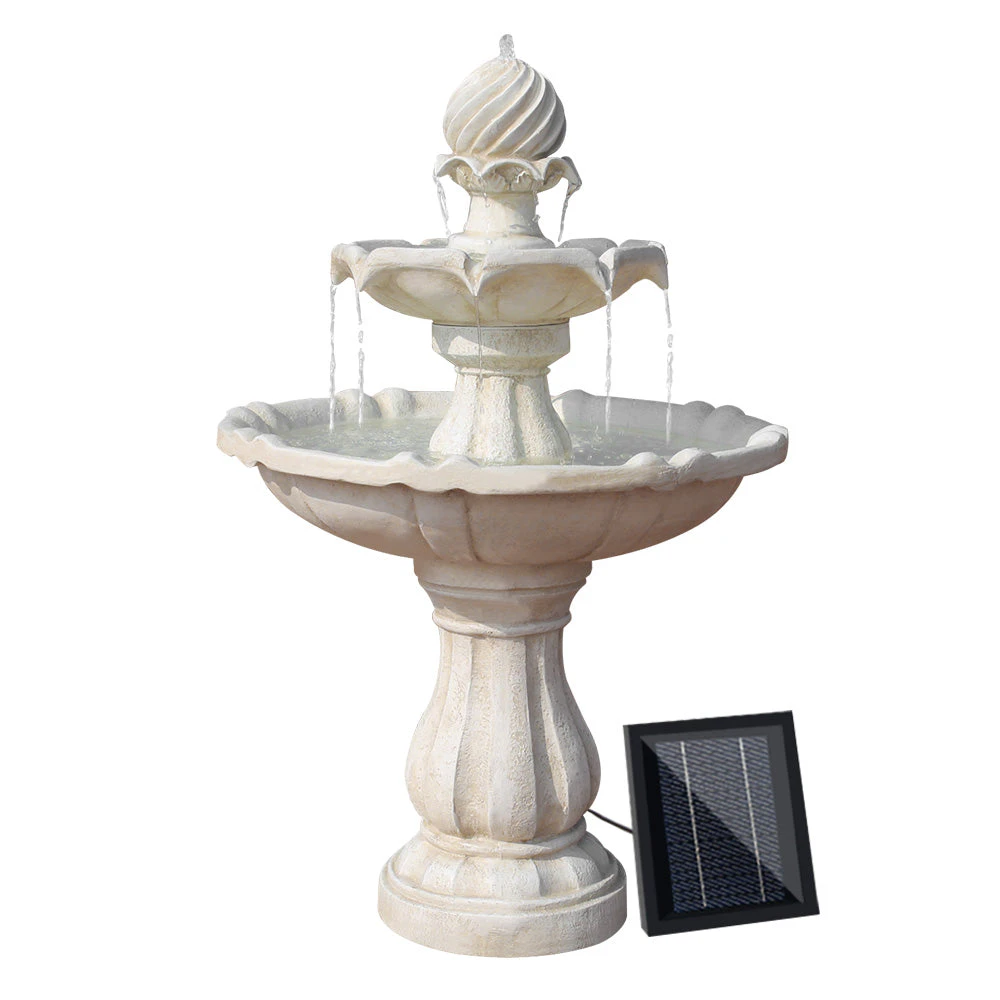 3 Tier Solar Powered Garden Water Fountain - Ivory