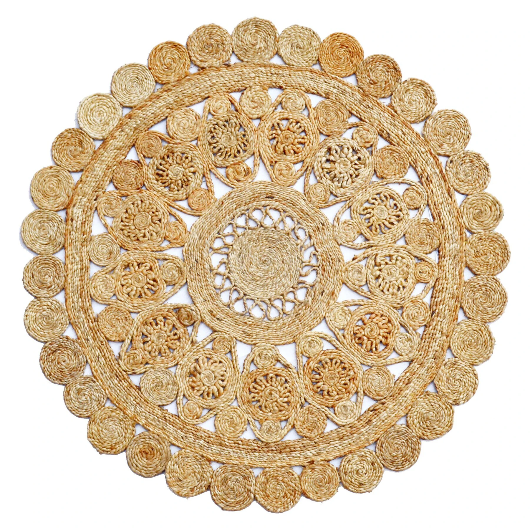 Gables Hand-Woven Mandala Beige Jute Round Rug - 120x120cm - Beige