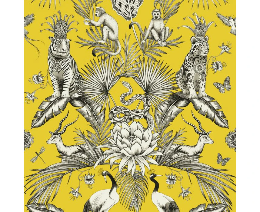 Belgravia Decor Menagerie Animal Luxe Wallpaper Mustard Yellow